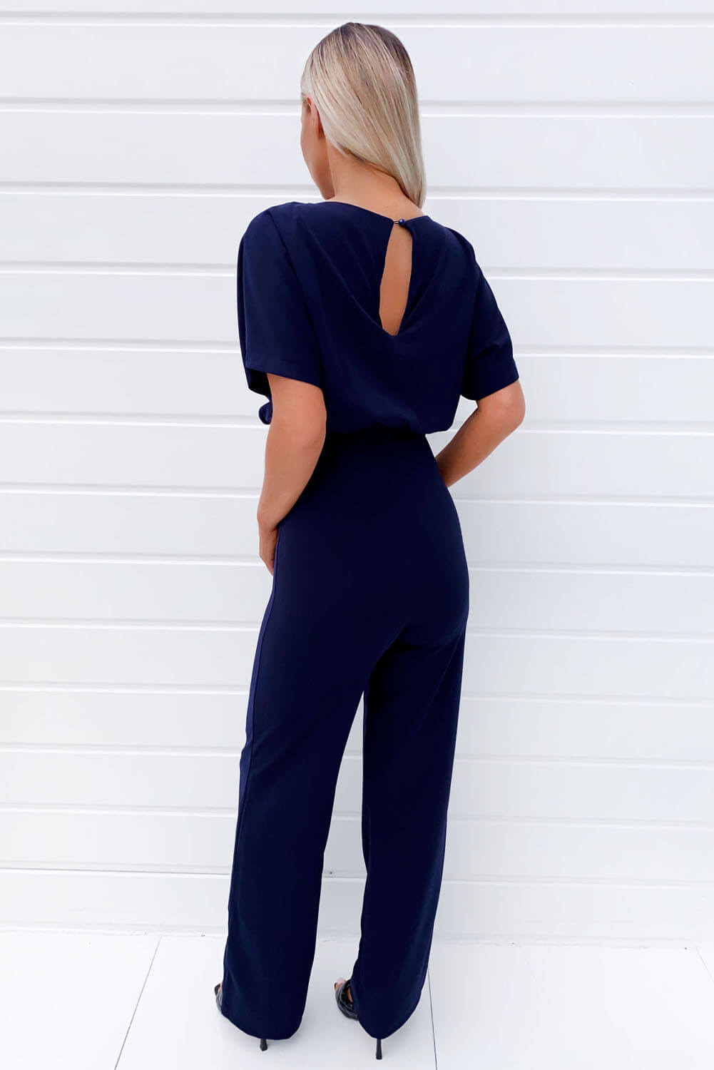 Kikodress - Navy Tie Waist Jumpsuit