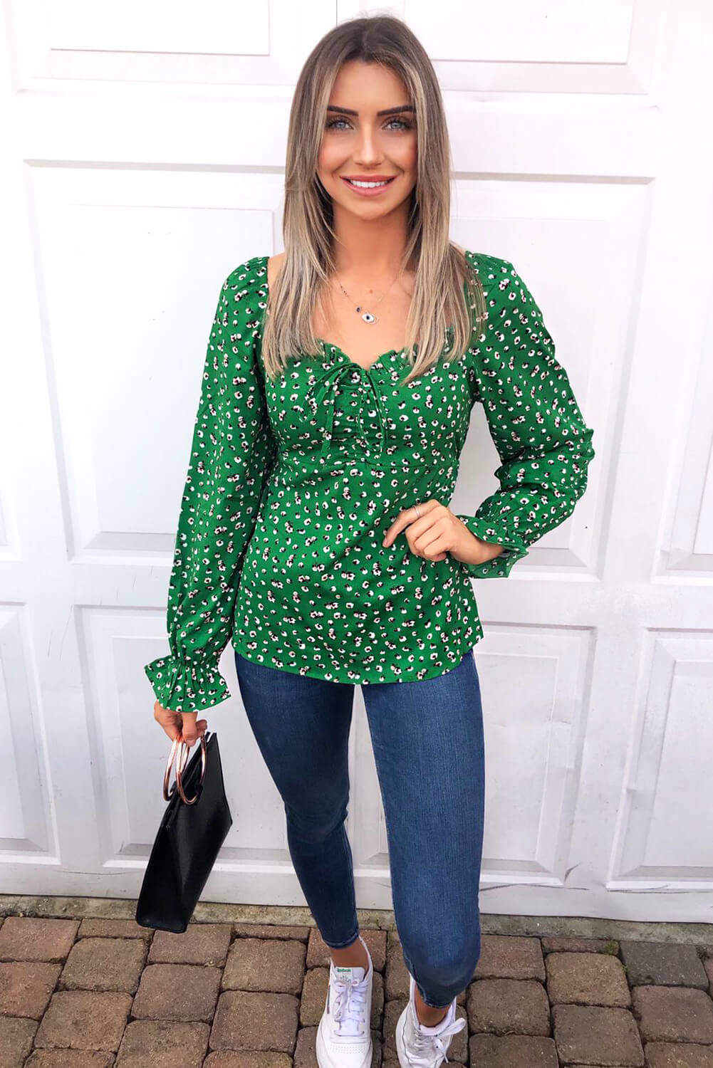 Kikodress - Green Printed Milkmaid Top