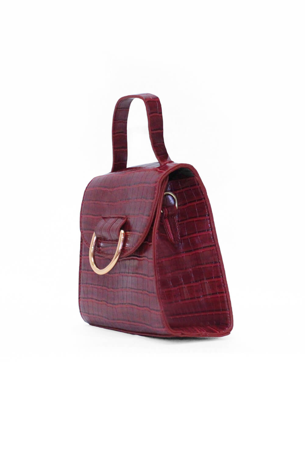 Kikodress - Red Croc Mini Patent Bag With Gold Ring