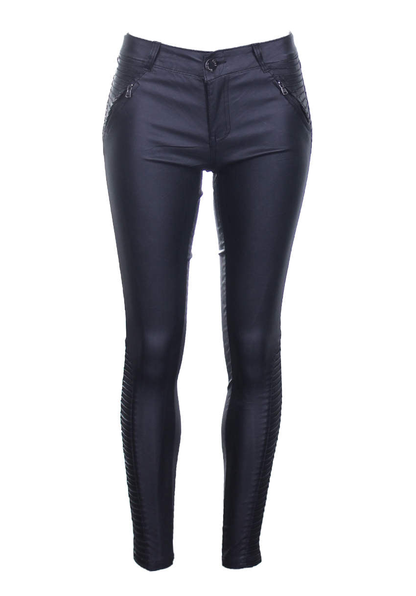 Kikodress - Black Ribbed Leather Look Skinny Jeans