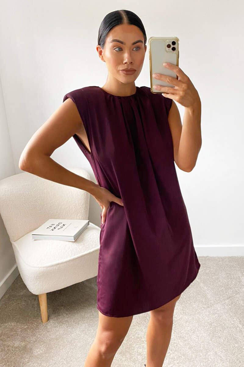 Kikodress - Plum Padded Shoulder Shift Dress
