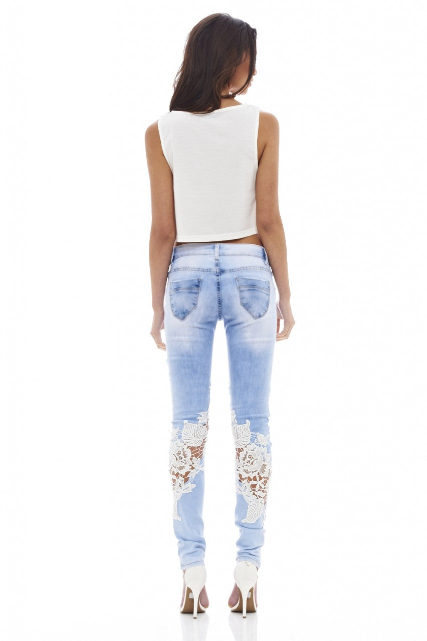 Kikodress - Knee Crochet Denim Jeans