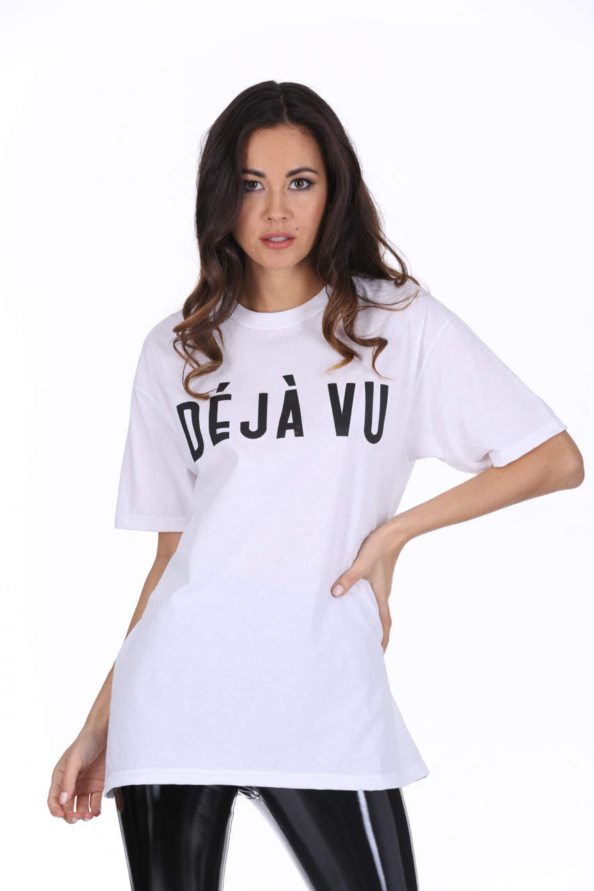 Kikodress - White Deja Vu Slogan T-Shirt