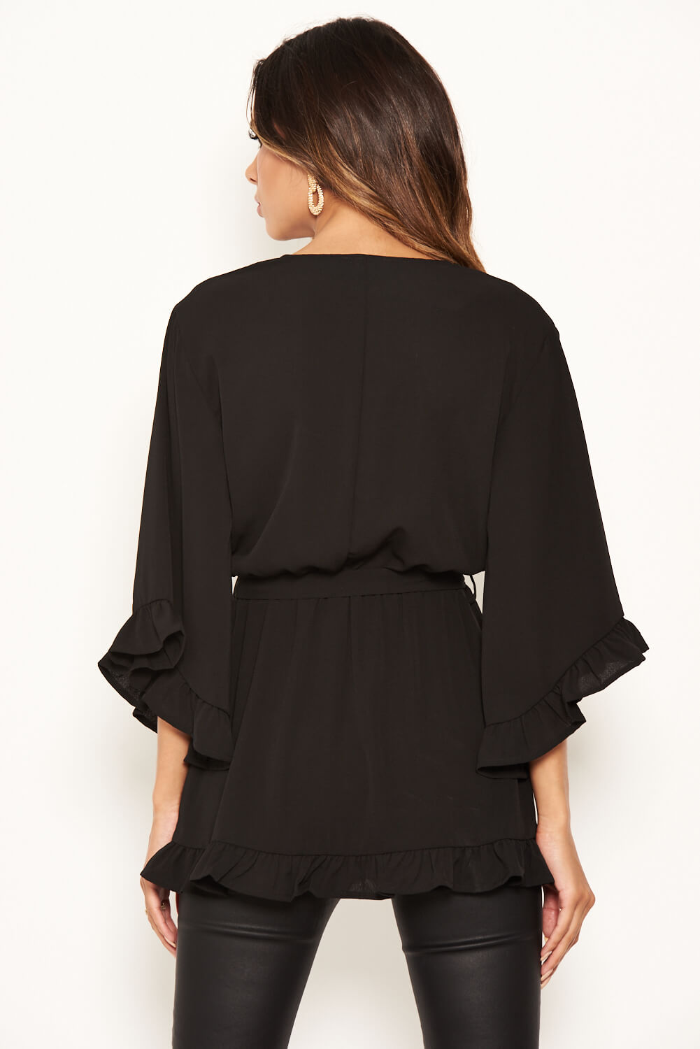 Kikodress - Black Frill Wrap Top