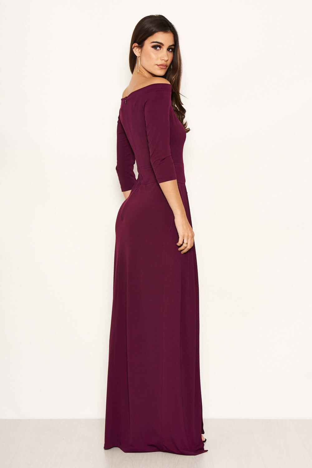 Kikodress - Plum Off The Shoulder Slit Maxi Dress