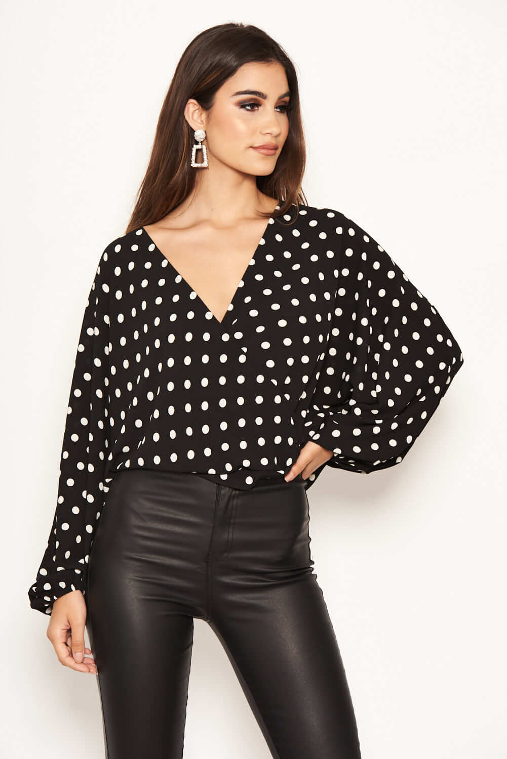 Kikodress - Black Polka Dot Wrap Top