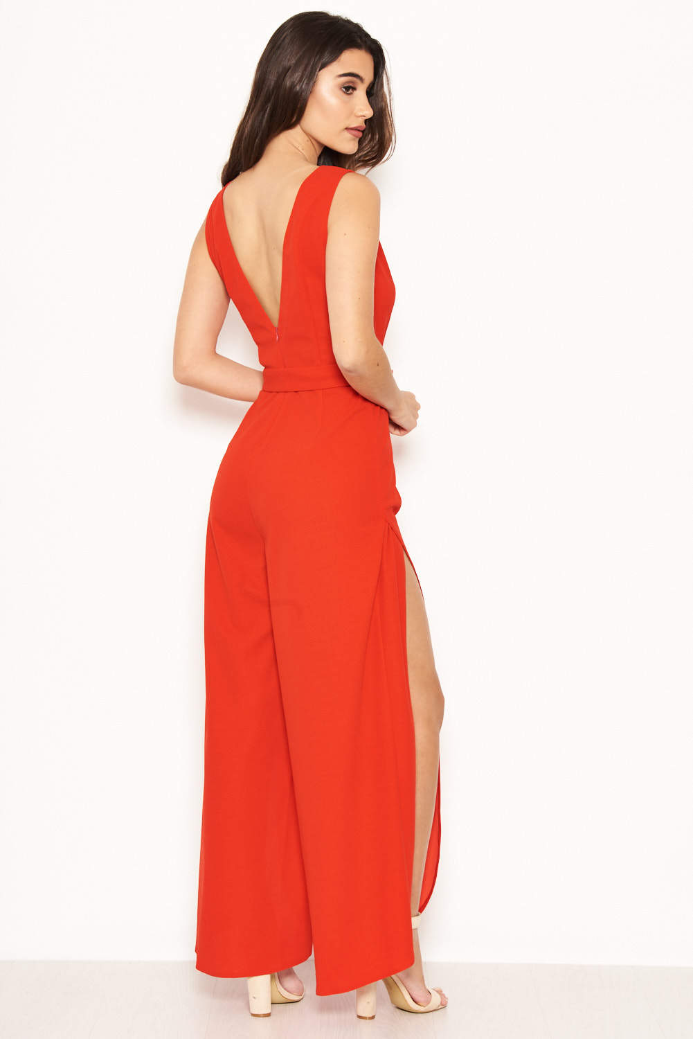 Kikodress - Red Split Leg Jumpsuit