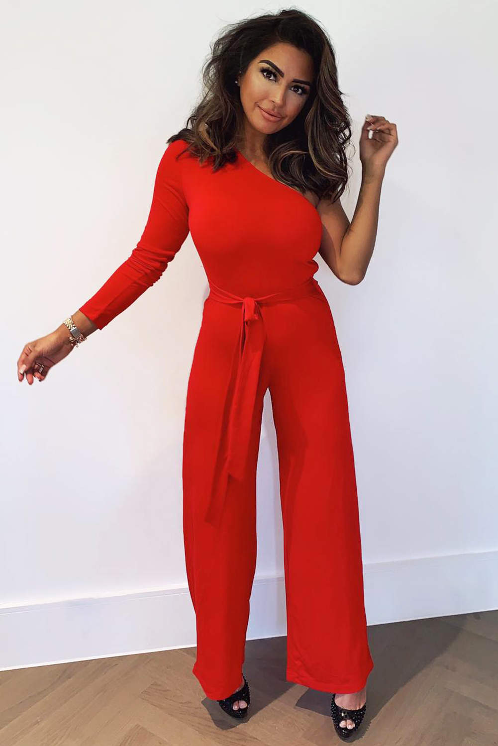 Kikodress - Red One Shoulder Jumpsuit