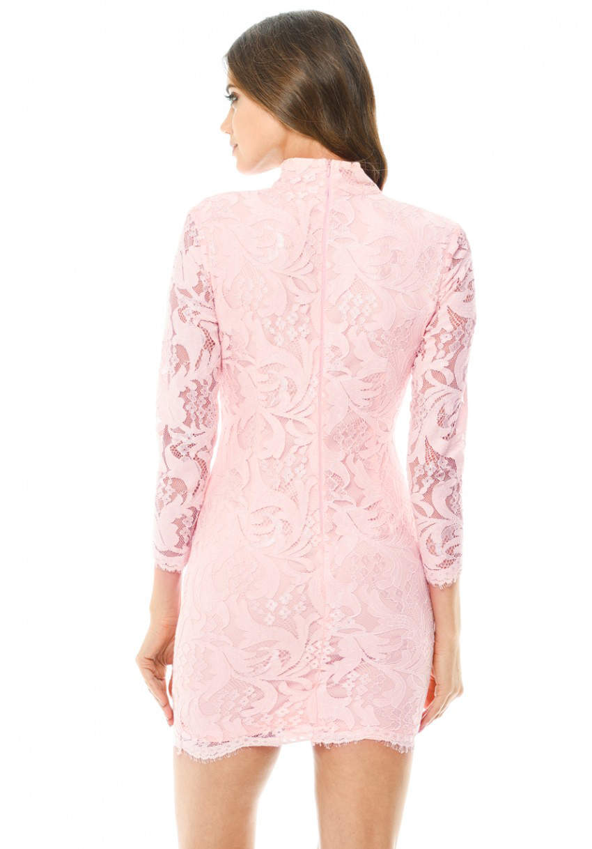 Kikodress - Pink Lace Choker Bodycon Mini Dress