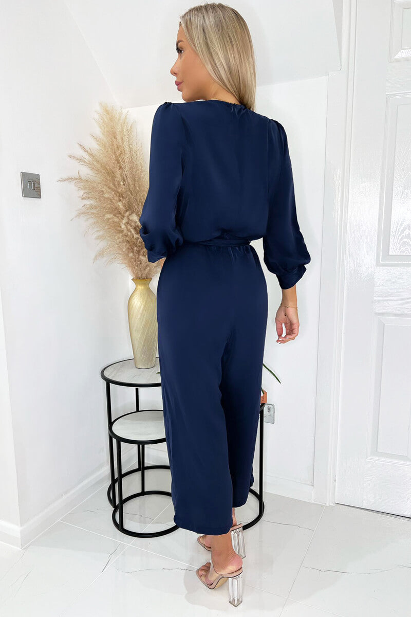 Kikodress - Navy Belted 3/4 Sleeve Jumpsuit