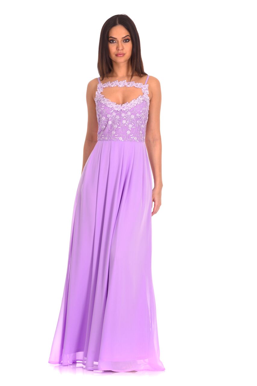 Kikodress - Lilac Crochet Top Maxi Dress