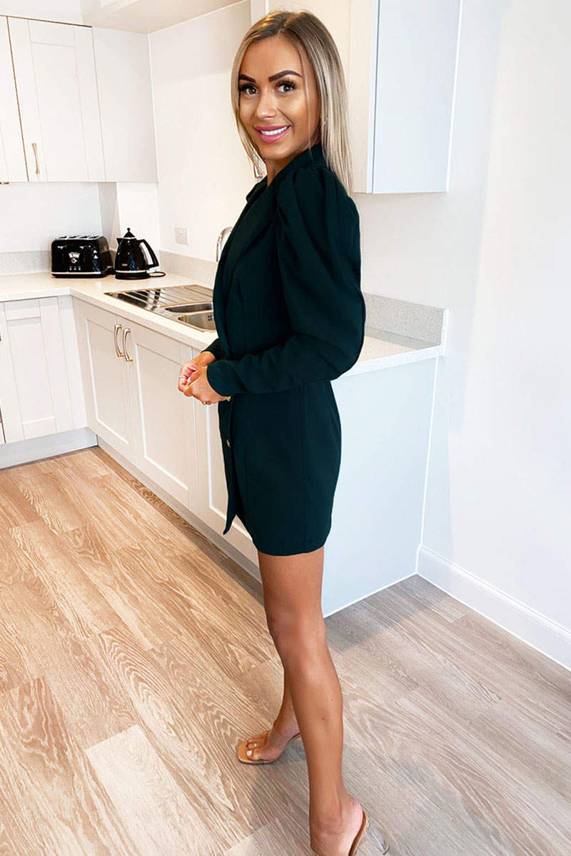 Kikodress - Teal Puff Sleeve Blazer Dress