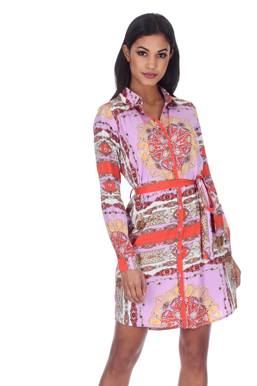 Kikodress - Lilac Patterned Shirt Dress
