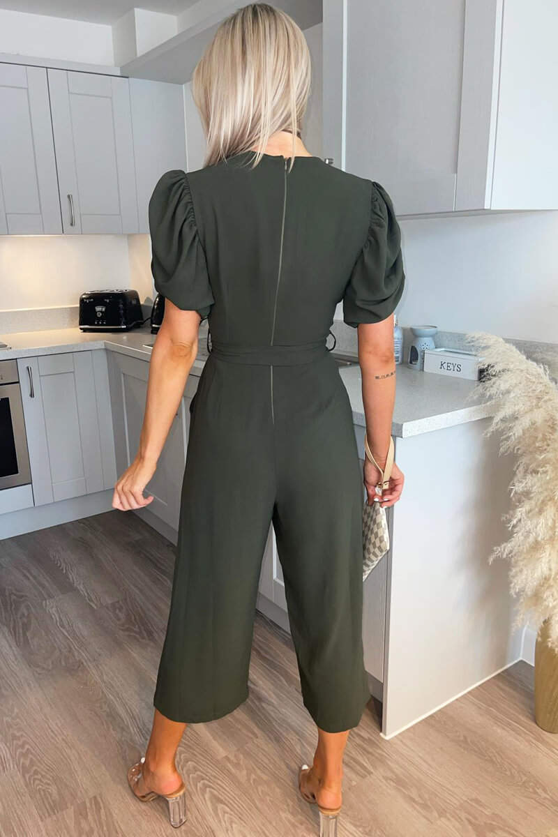 Kikodress - Olive Puff Sleeve Jumpsuit