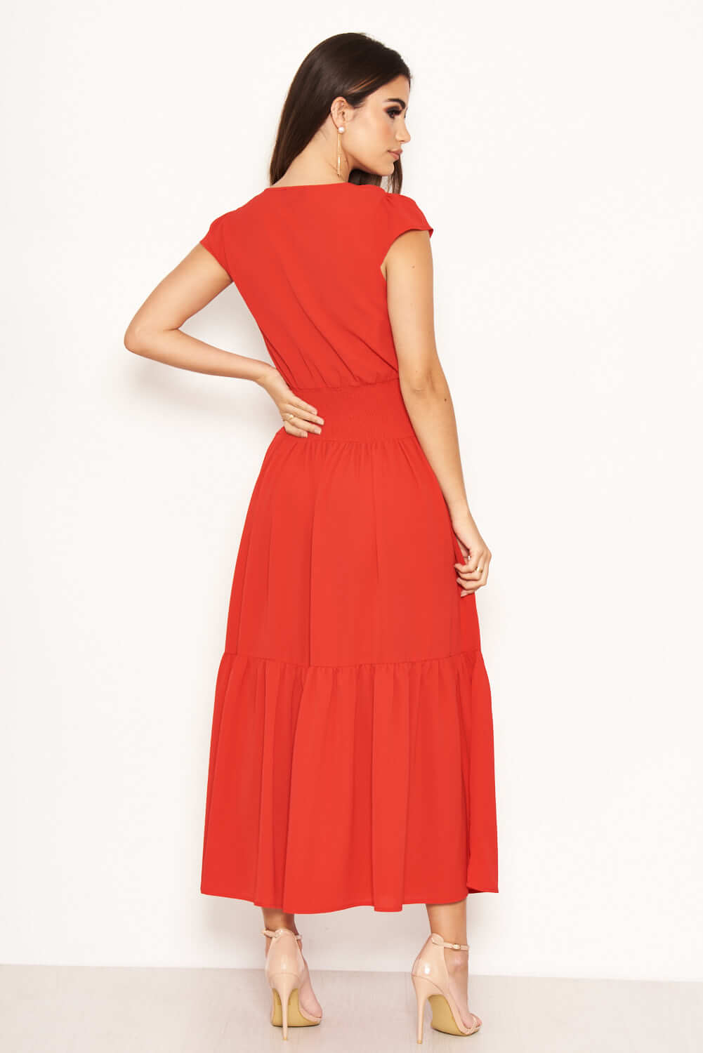 Kikodress - Red Elastic Waist Maxi Dress
