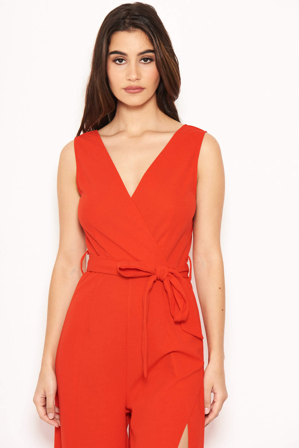 Kikodress - Red Split Leg Jumpsuit