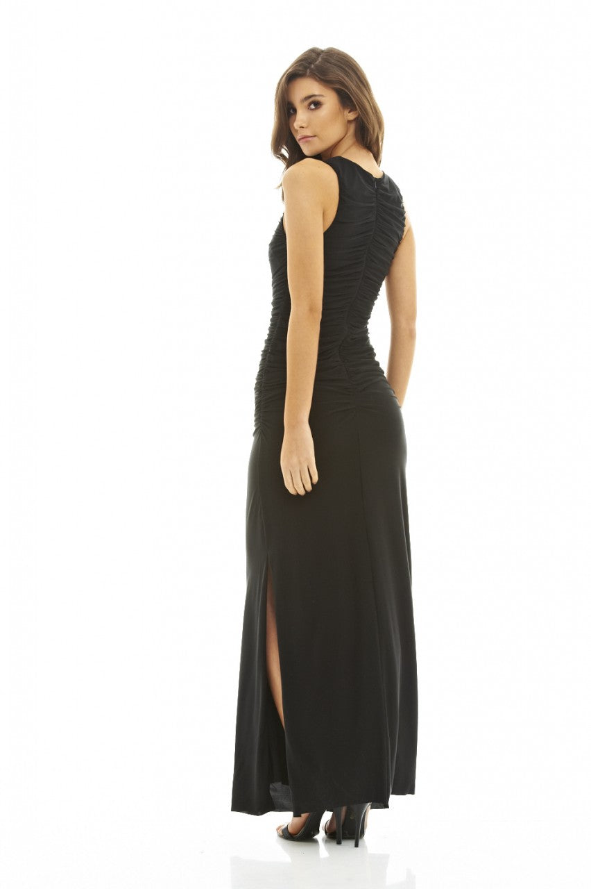 Kikodress - High Neck Ruched Maxi Dress