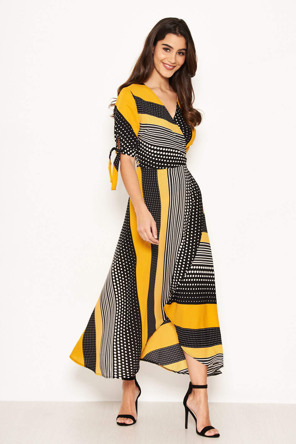 Kikodress - Yellow Multi Print Wrap Maxi Dress
