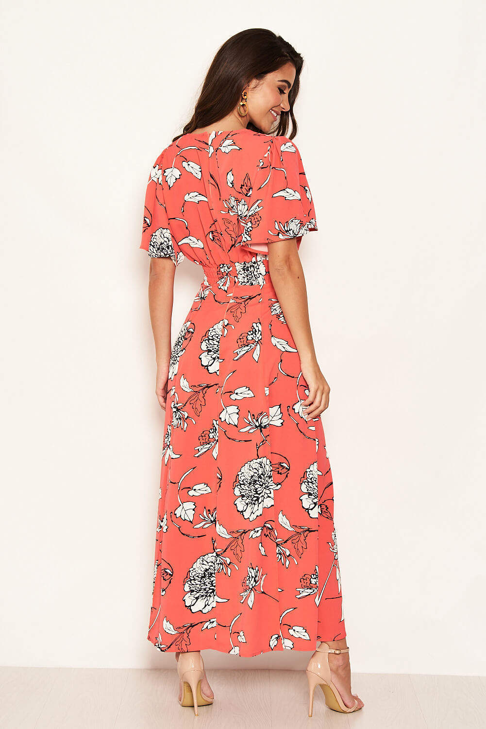 Kikodress - Coral Bell Sleeve V-neck Dress