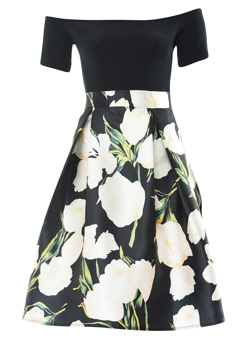 Kikodress - Floral 2 in 1 Printed Skater Dress