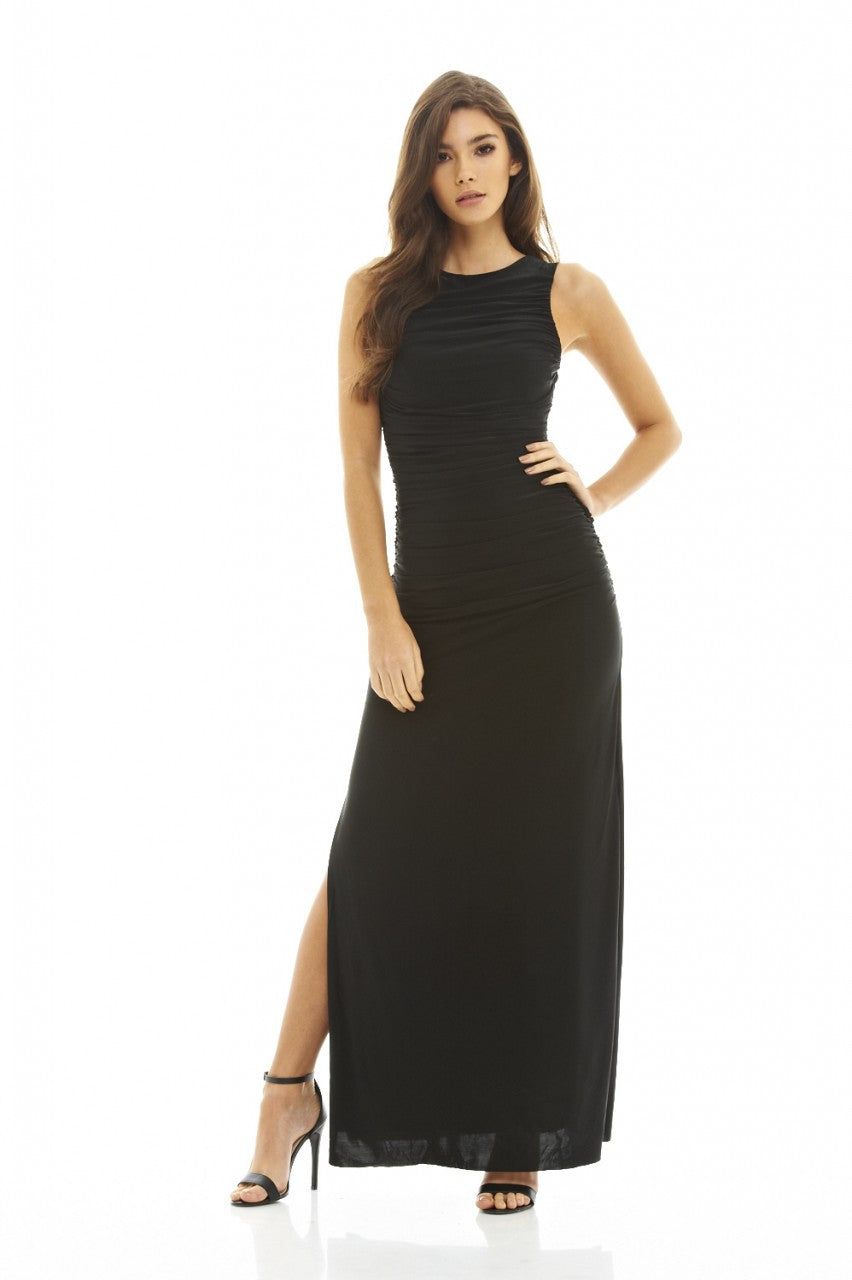 Kikodress - High Neck Ruched Maxi Dress
