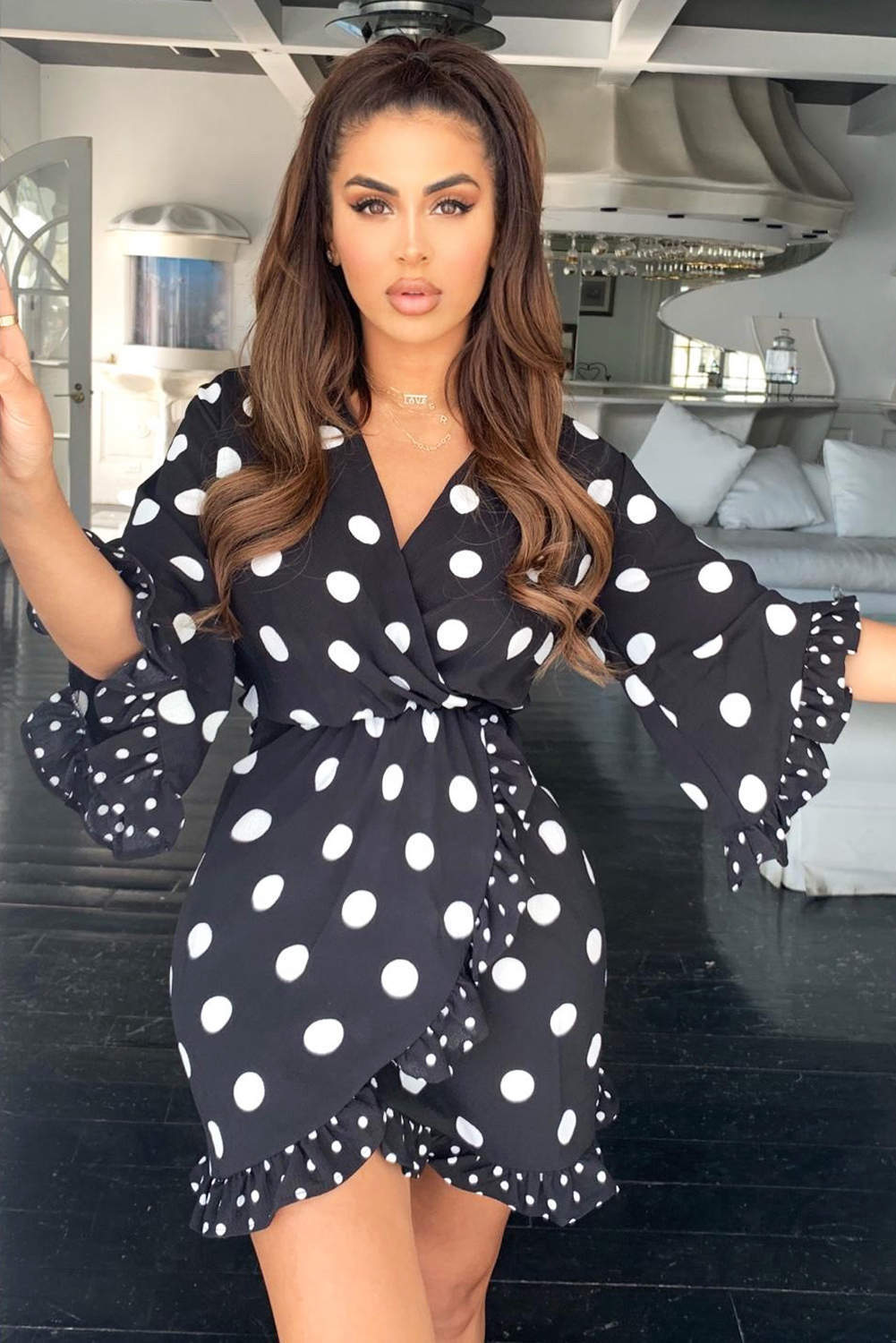 Kikodress - Black Polka Dot Wrap Skater Dress