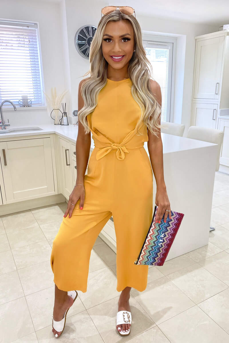Kikodress - Yellow Tie Front Detail Jumpsuit