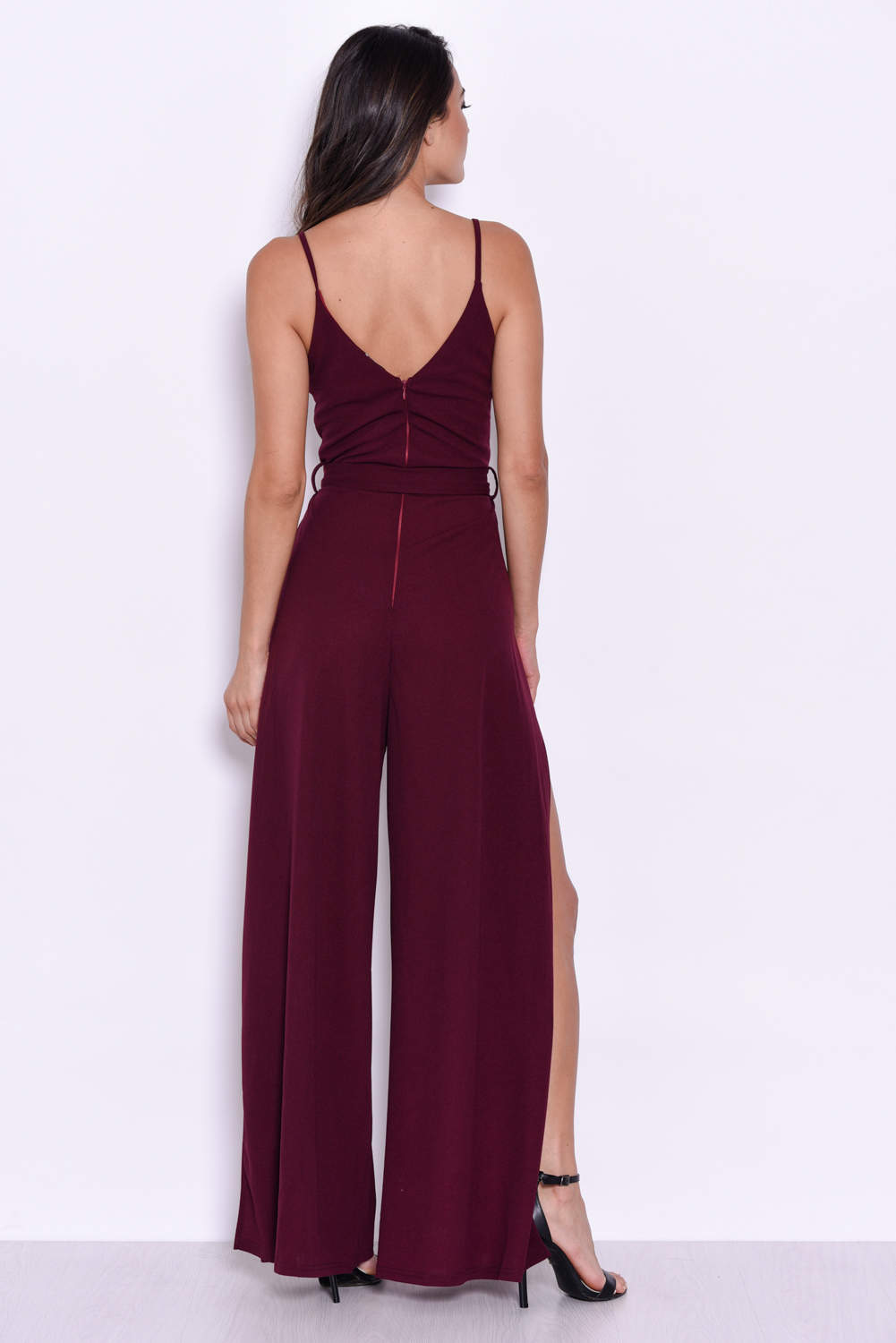 Kikodress - Plum Wide Leg Thigh Split Jumpsuit