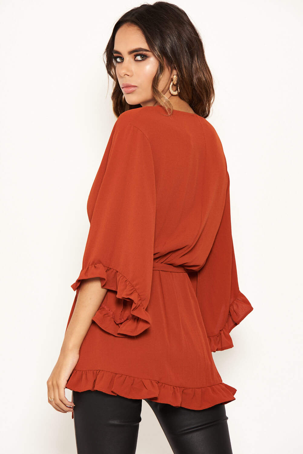 Kikodress - Rust Wrap Frill Top