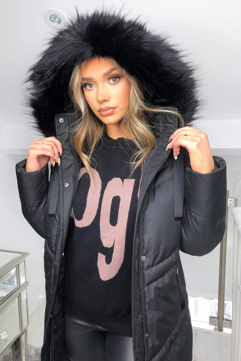 Kikodress - Black Padded Long-line Puffer Coat