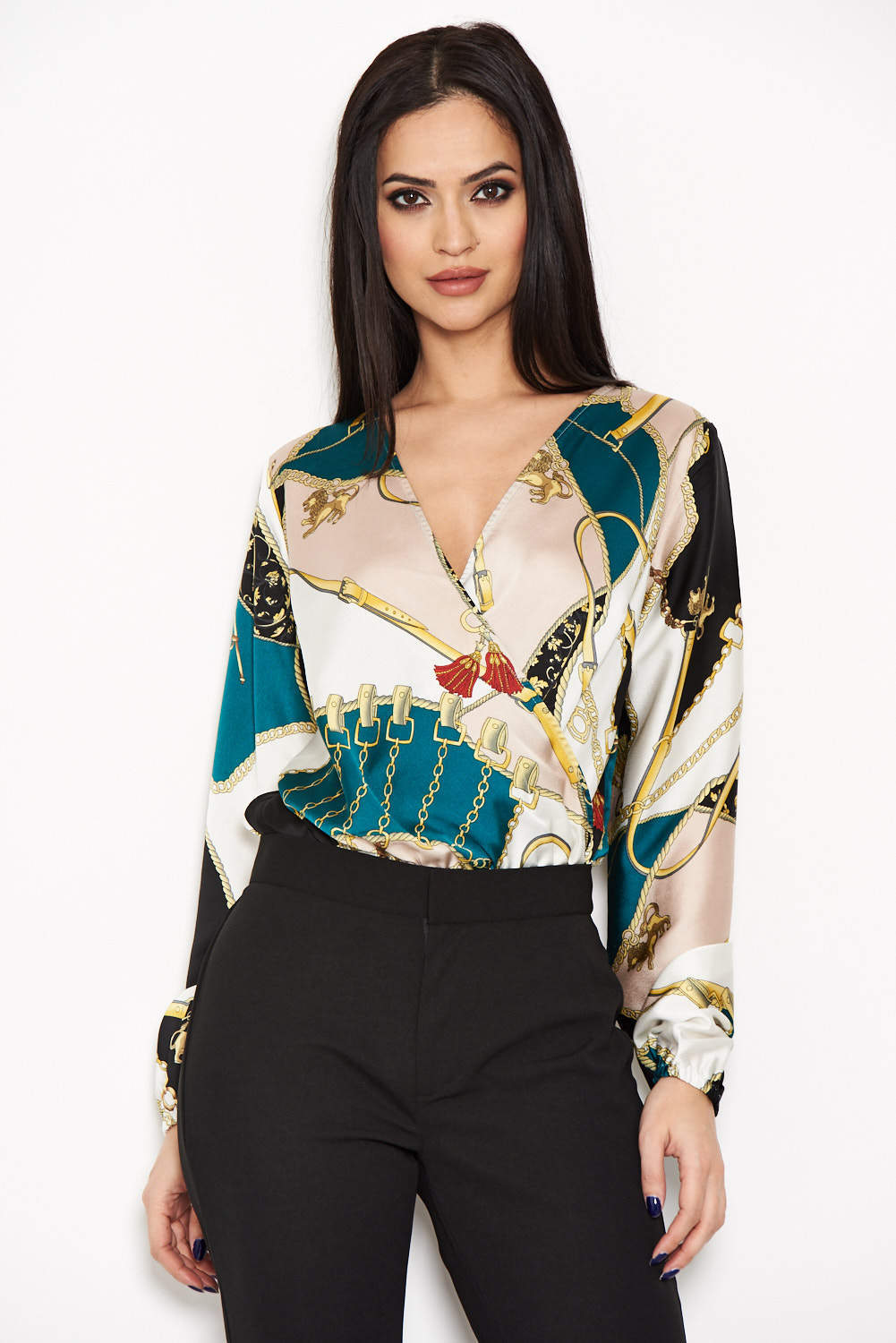 Kikodress - Green Printed Wrap Bodysuit