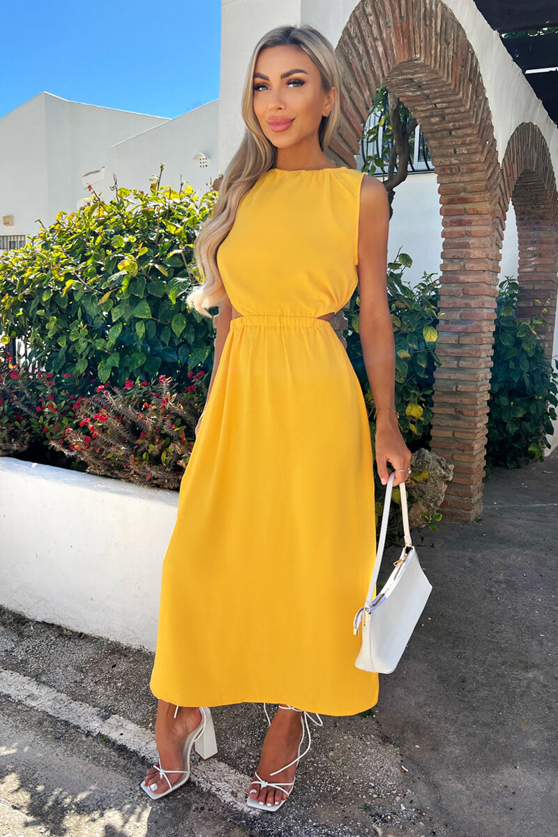 Kikodress - Yellow Cut Out Midi Dress