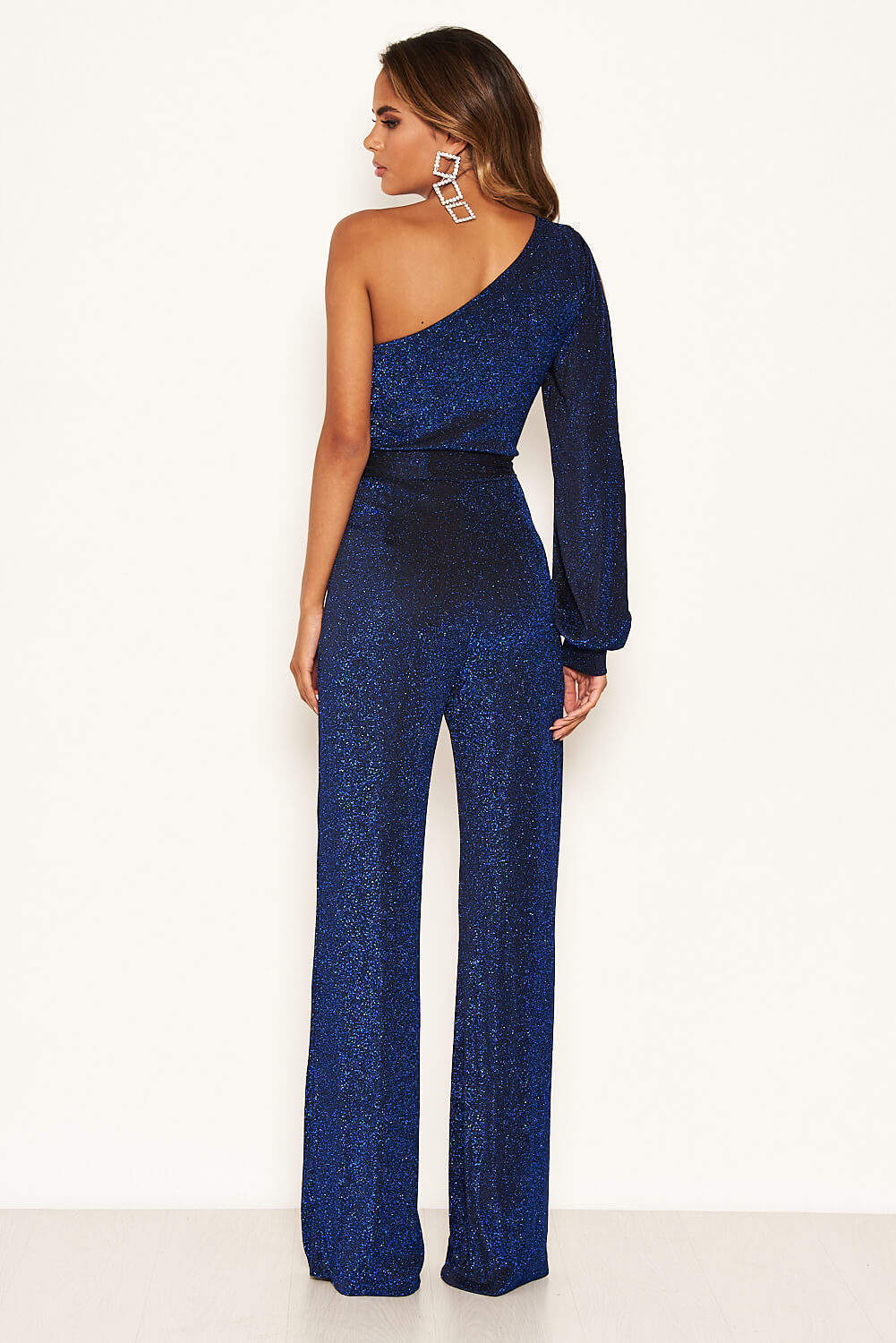 Kikodress - Blue Sparkle One Shoulder Jumpsuit