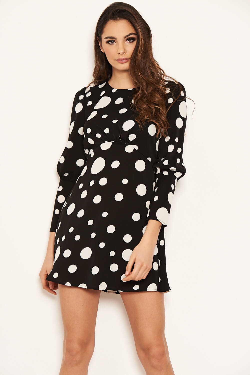Kikodress - Black Polka Dot Long Sleeve Dress
