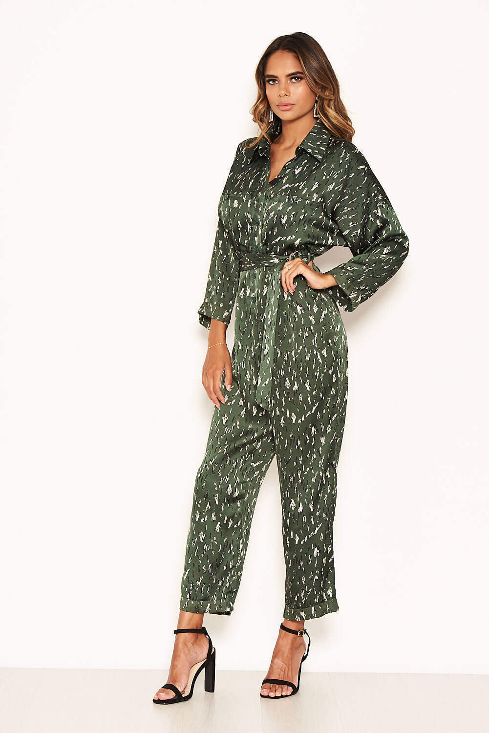 Kikodress - Green Printed Button Up Jumpsuit
