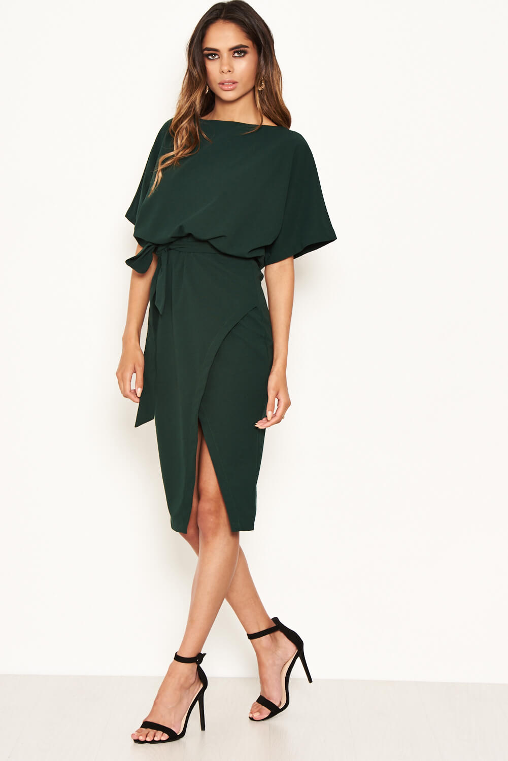 Kikodress - Teal Tie Waist Midi Dress