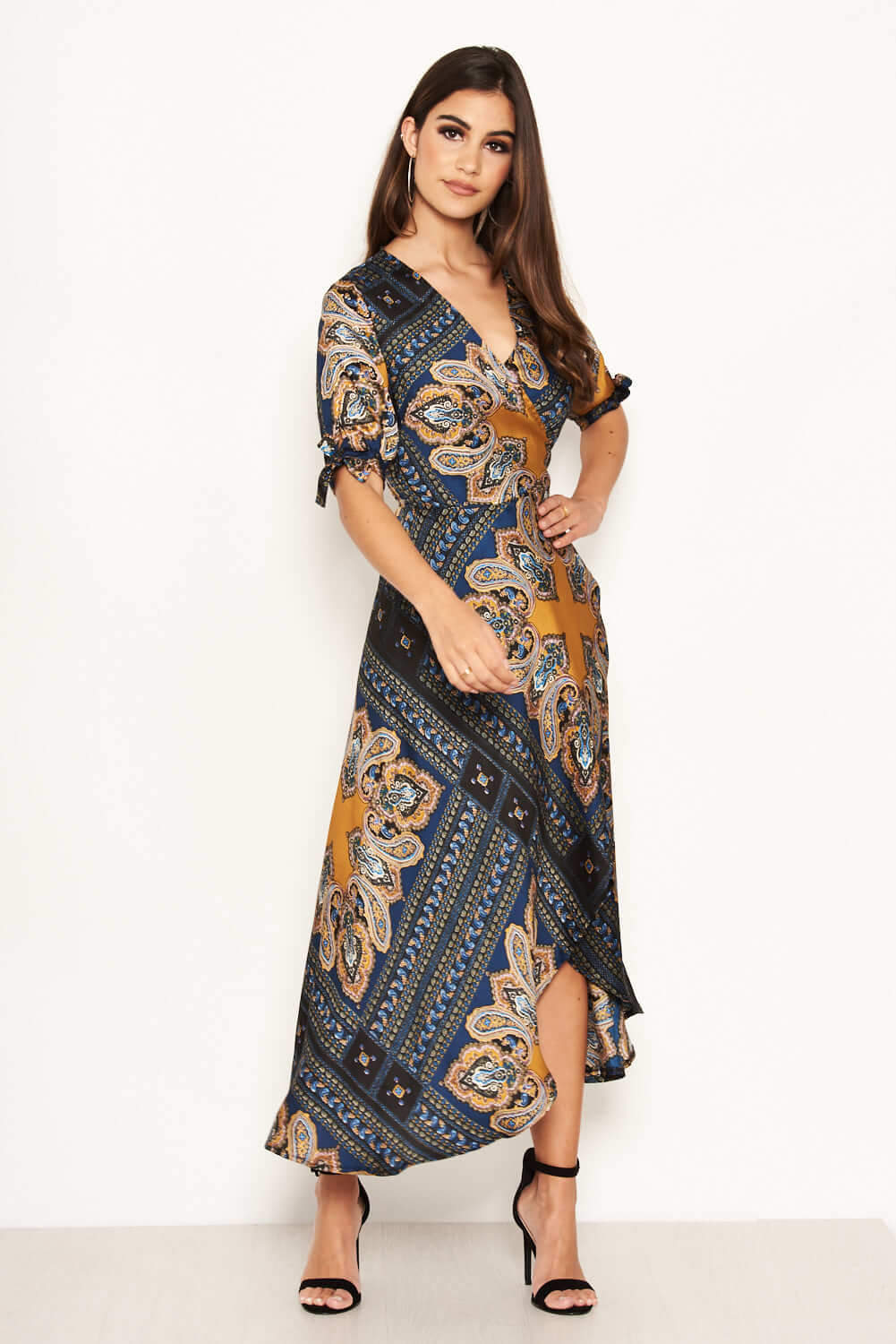 Kikodress - Paisley Tie Waist Wrap Maxi Dress