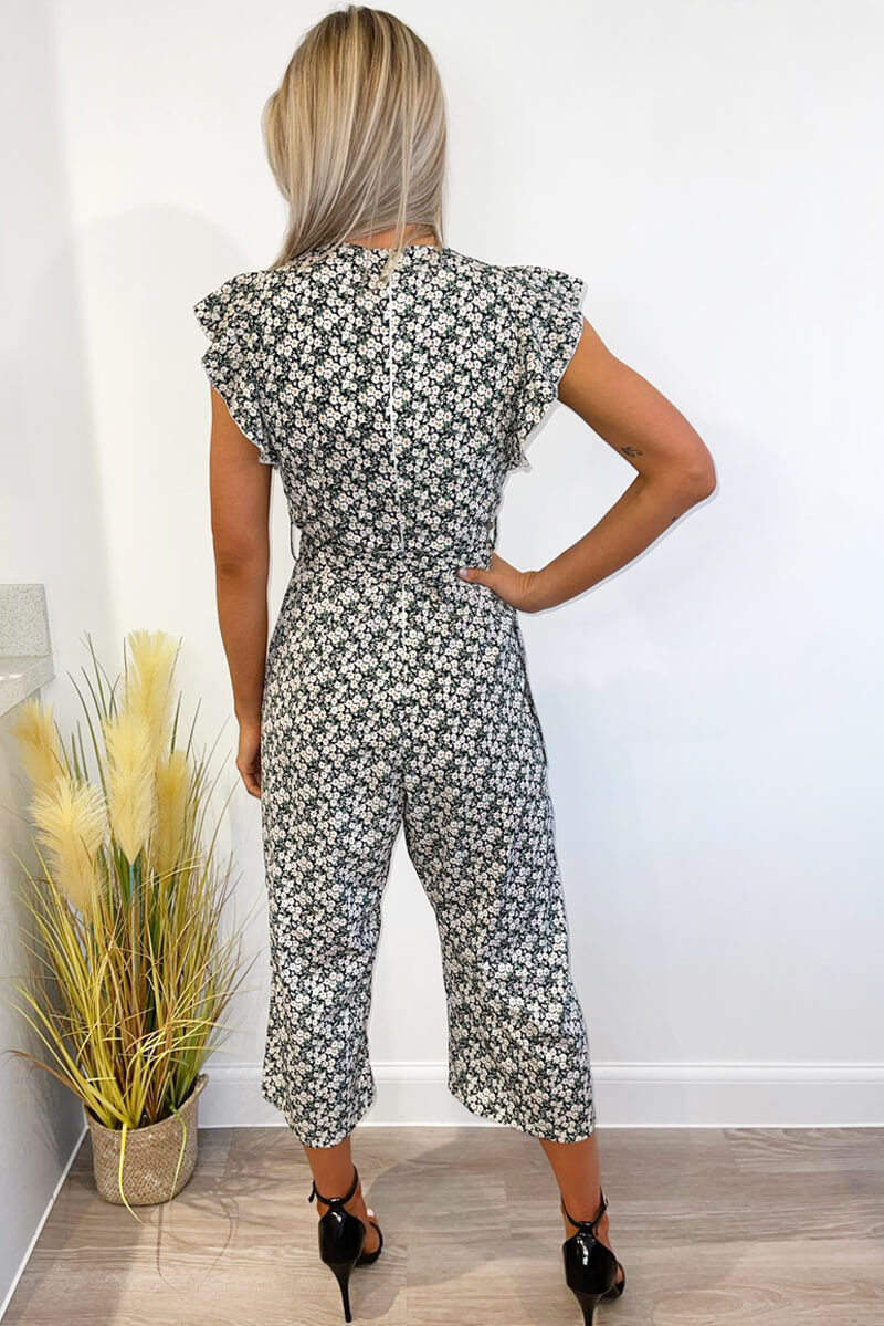Kikodress - Black Daisy Print Wrap Jumpsuit