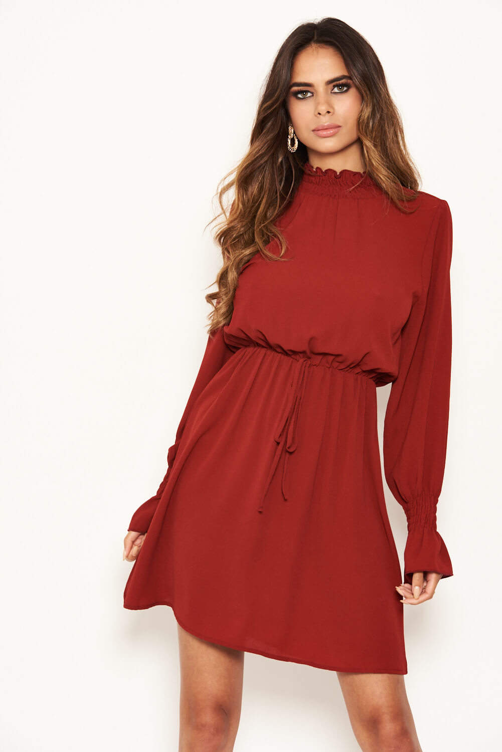 Kikodress - Brick High Neck Skater Dress