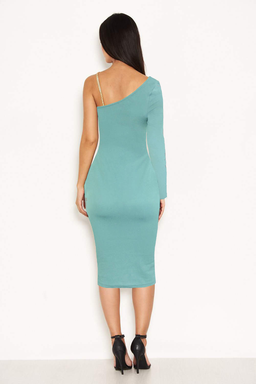 Kikodress - Duck Egg One Shoulder Dress With Gold Detail