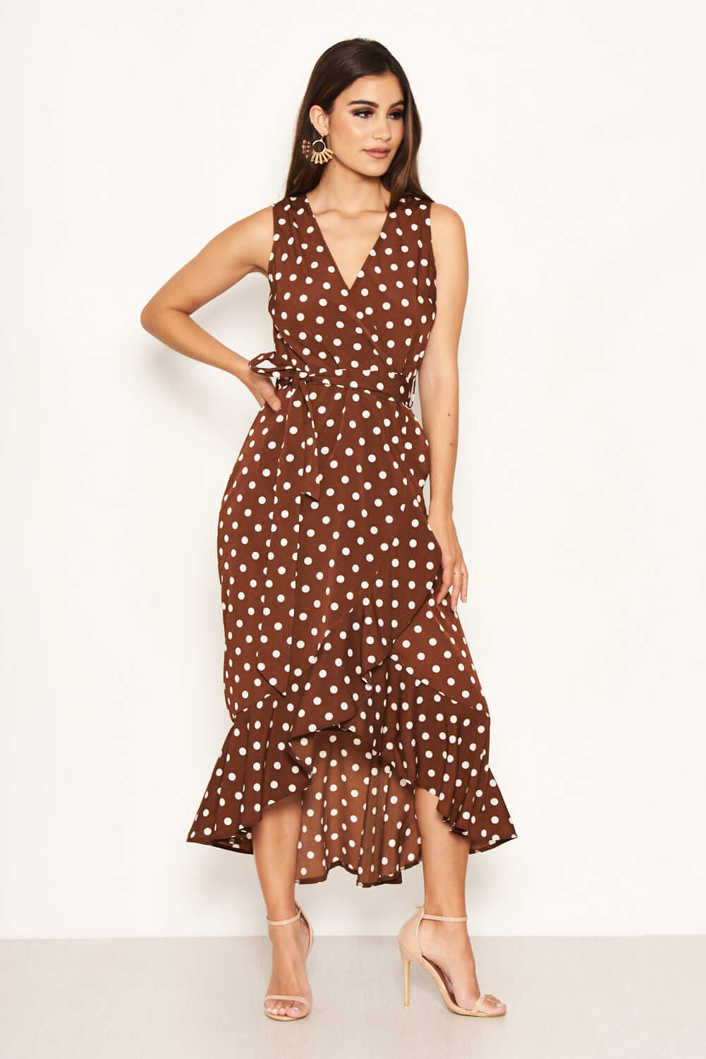 Kikodress - Brown Polka Dot Wrap Dress