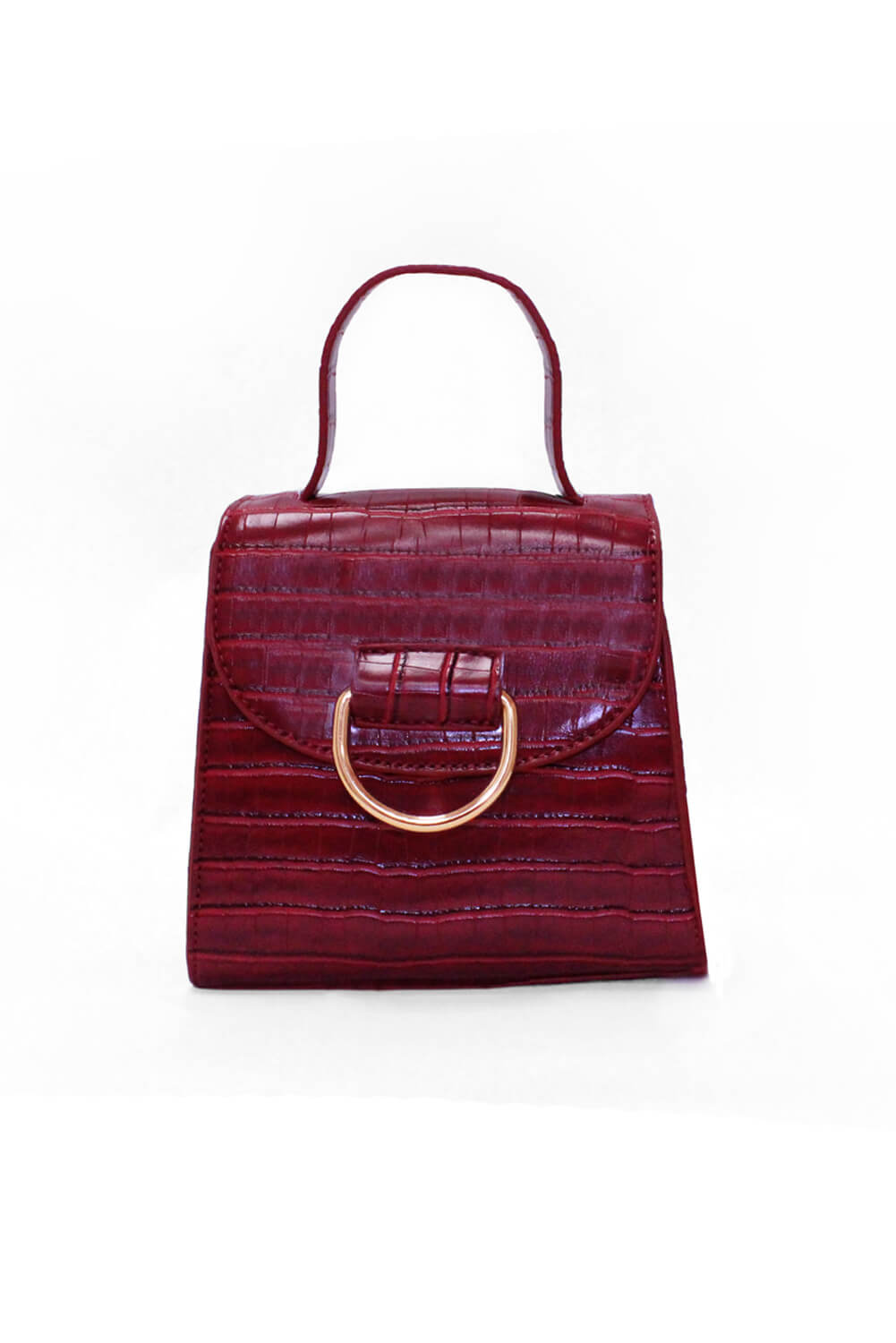 Kikodress - Red Croc Mini Patent Bag With Gold Ring