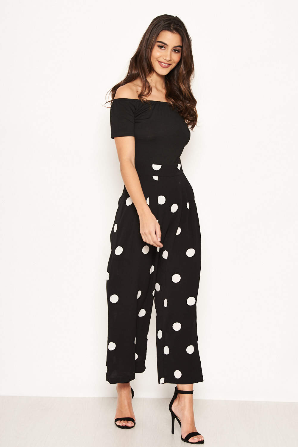 Kikodress - Black Spot Print Bardot Jumpsuit
