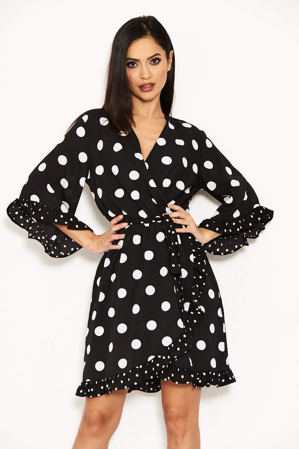Kikodress - Black Polka Dot Wrap Skater Dress