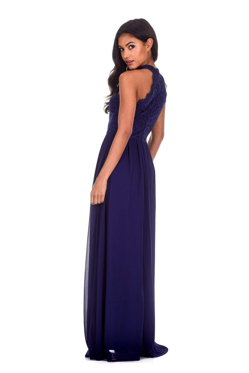 Kikodress - Navy Lace Choker Neck Maxi Dress