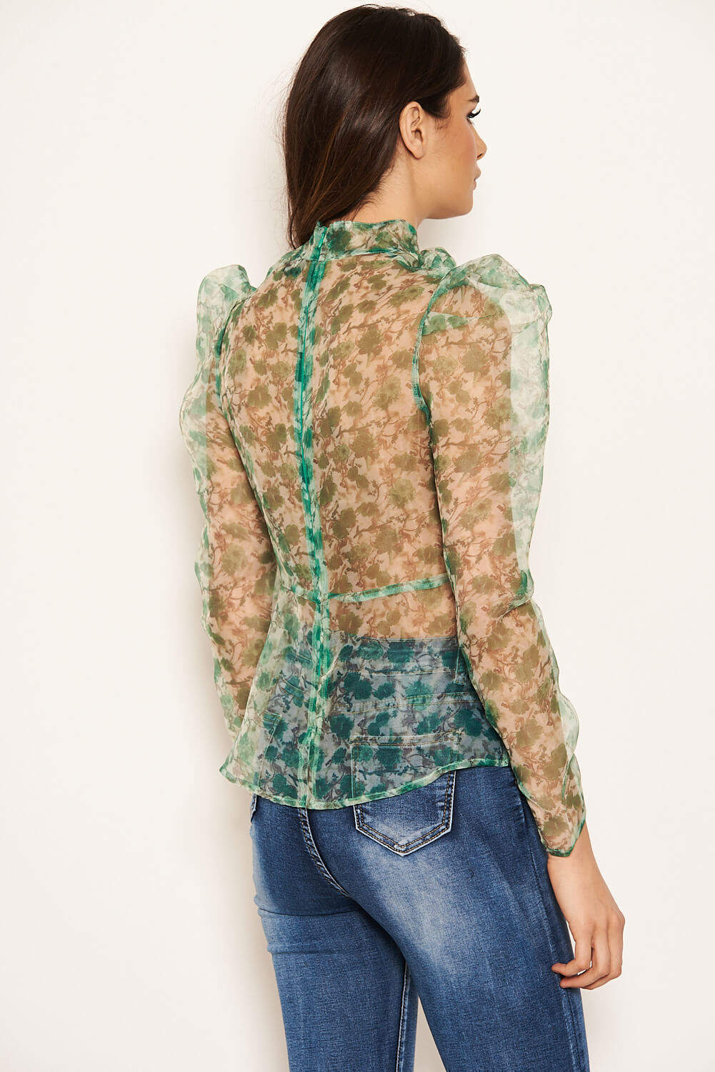 Kikodress - Green Organza Puff Sleeve Top