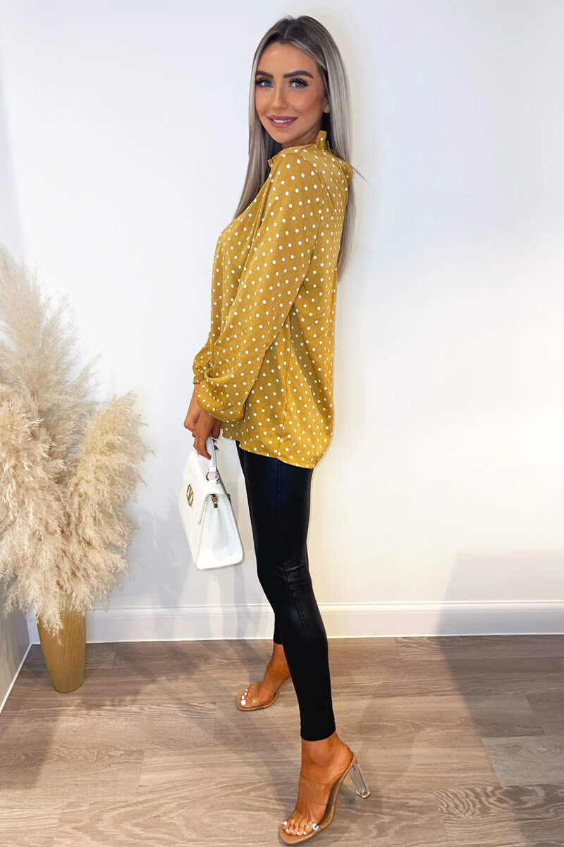 Kikodress - Mustard Polka Dot High Neck Long Sleeve Top