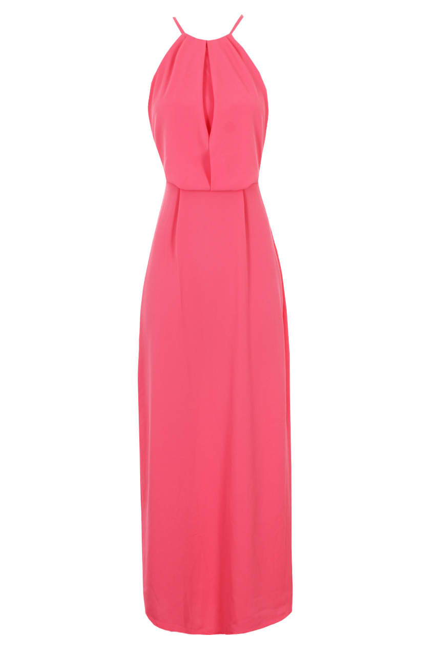 Kikodress - Coral Halterneck Strappy Lace Detail Maxi Dress