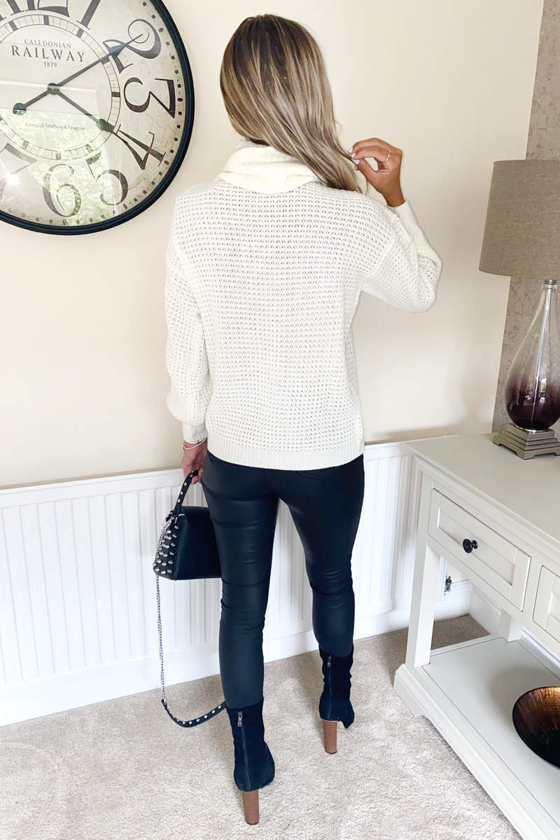 Kikodress - Cream Waffle Stitch Roll Neck Jumper