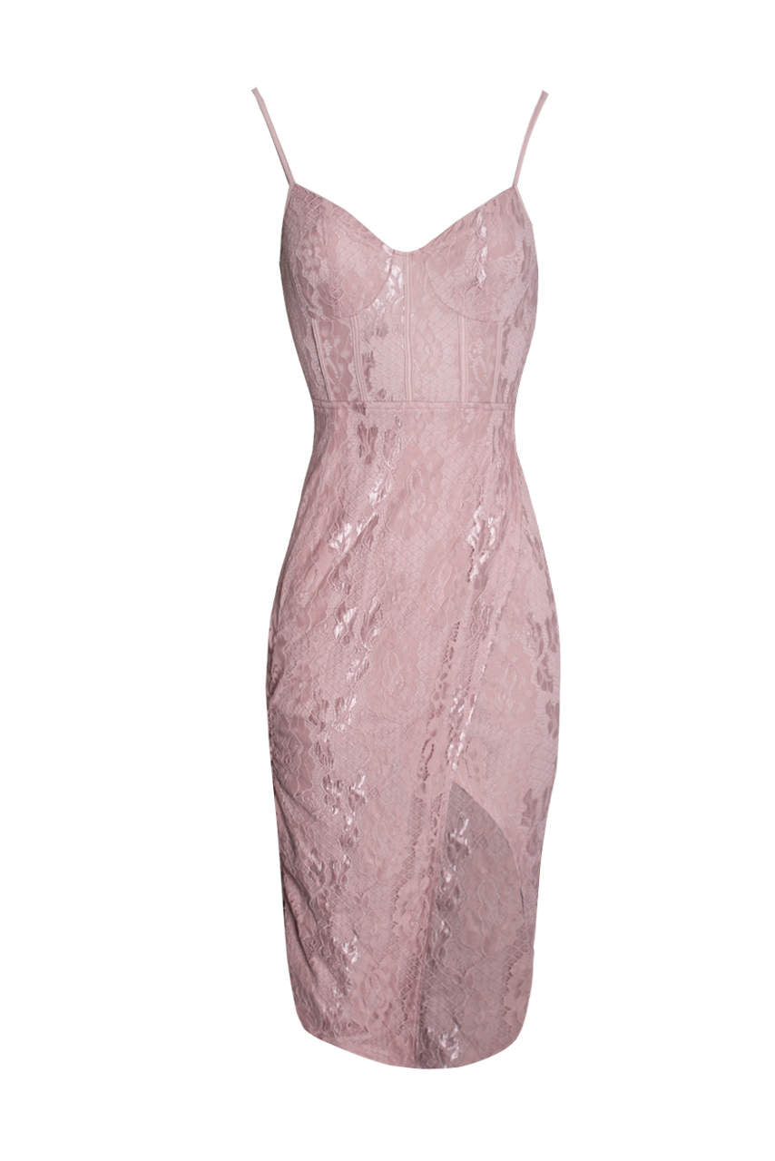 Kikodress - Pink Lace Strappy Midi Dress